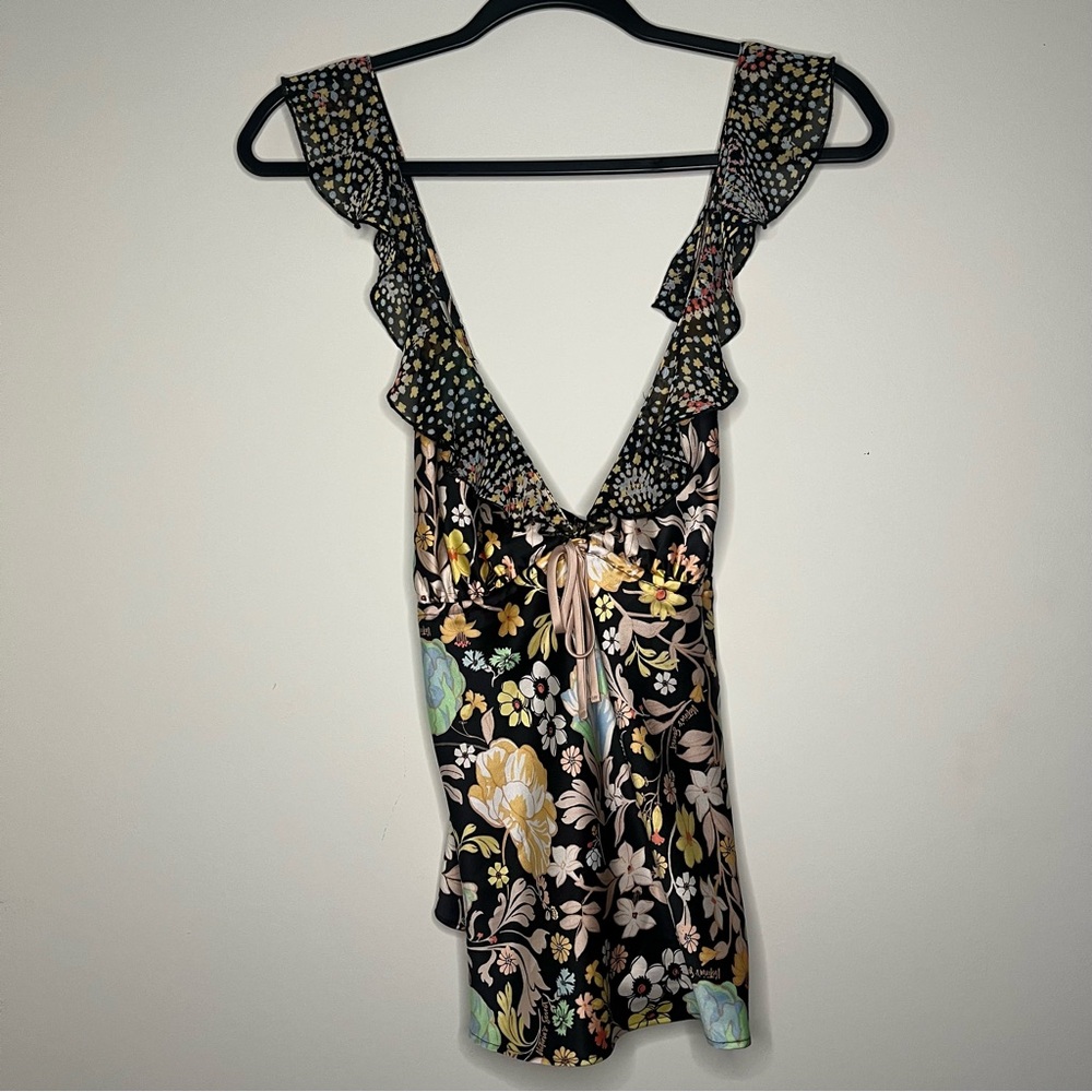 Victoria's Secret Black Floral Ruffle Tank Top Cami